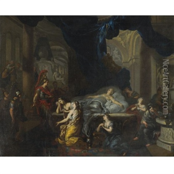 Death Of Cleopatra Oil Painting - Ottmar Elliger the Elder