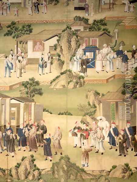 Detail of wallpaper depicting a funeral procession, 1780 Oil Painting - Anonymous Artist