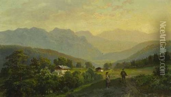 Blick V. Forsthaus Grasegg Gen Partenkirchen Oil Painting - Bernhard Muehlig