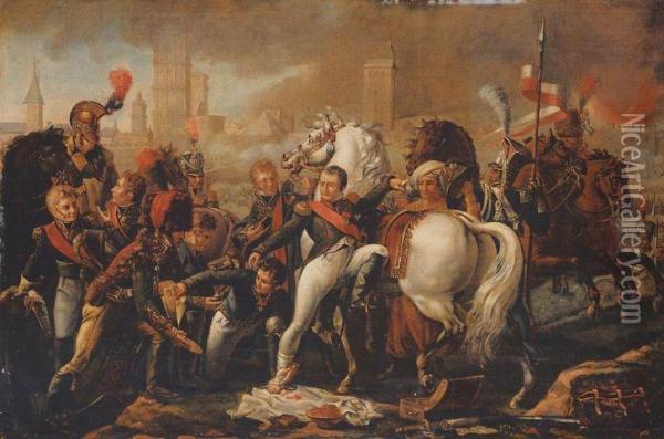 Napoleon Blesse Devant Ratisbonne Oil Painting - Claude Gautherot