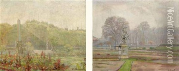 Vue Du Jardin Du Luxembourg (+ Similar; Pair) Oil Painting - Eugene Chiriaeff