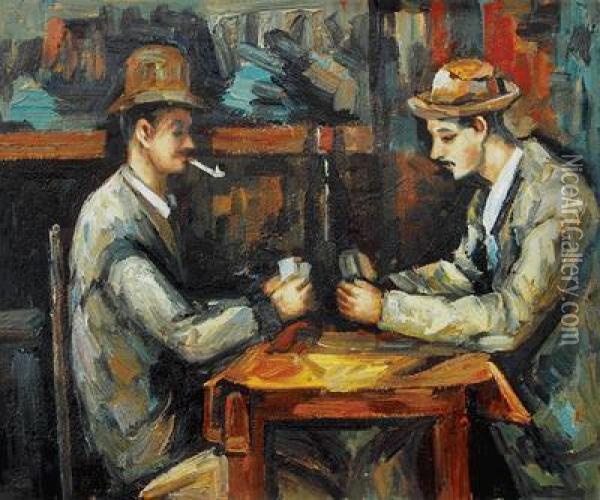 Card Players With Pipes Oil Painting - Paul Cezanne