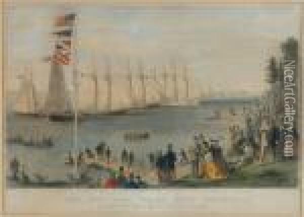 The New York Yacht Club Regatta Oil Painting - Currier & Ives Publishers