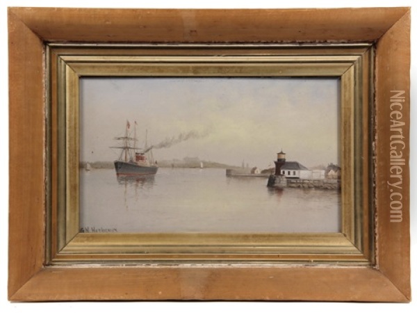 The Lightship At Portland Gut, Maine Oil Painting - George M. Hathaway