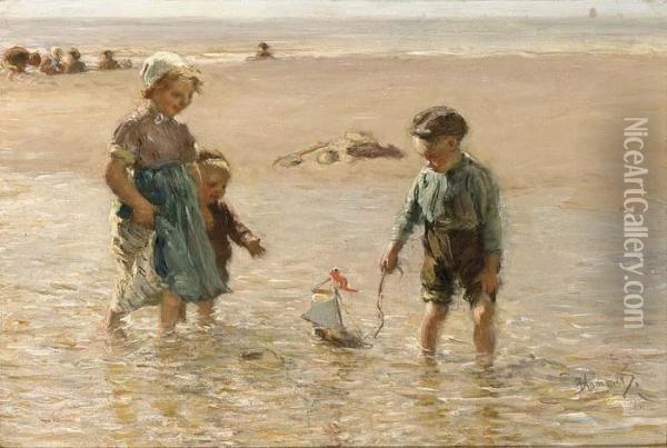 Children Playing On The Beach Oil Painting - Bernardus Johannes Blommers