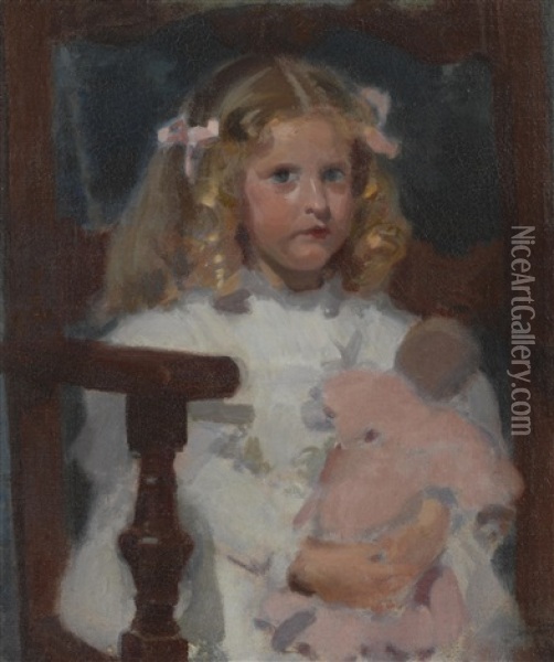 The Artist's Daughter Berthe With Her Doll, Amelia Oil Painting - Frederick William MacMonnies