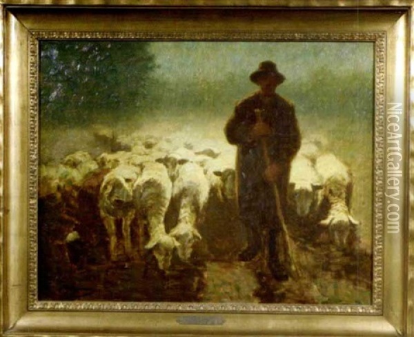 Schafherde Im Fruhmond Oil Painting - Julius Hugo Bergmann