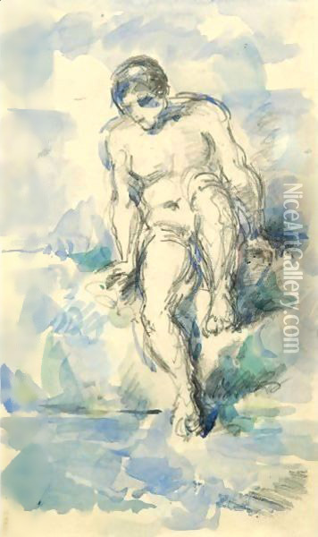 Baigneur Descendant Dans L'Eau Oil Painting - Paul Cezanne