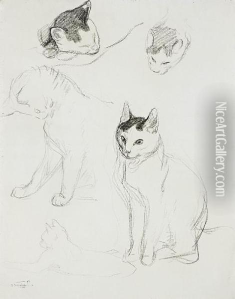 Les Chats Oil Painting - Theophile Alexandre Steinlen
