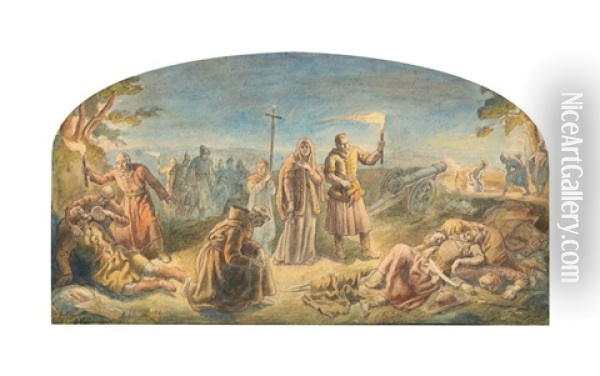 The Battle Of Poitiers Oil Painting - Jules Jacques Veyrassat