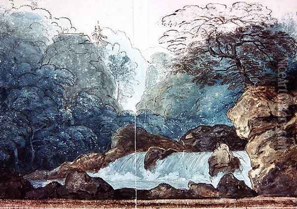 Waterfall in a Wood, set design for a production of Undine Oil Painting - Karl Friedrich Schinkel