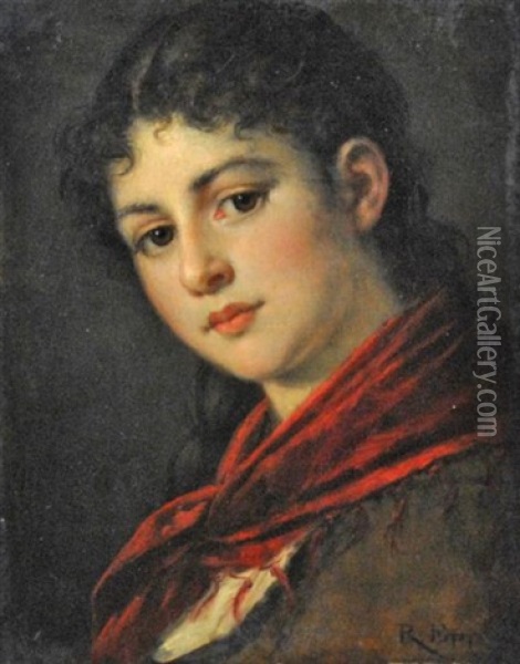 Girl With Red Scarf Oil Painting - Rudolf Epp