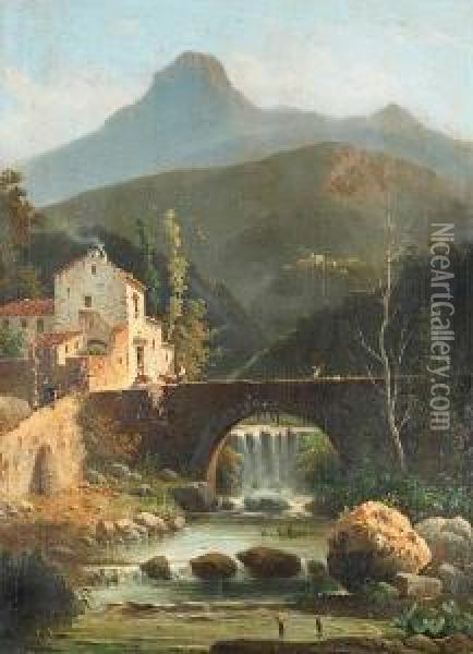 Italian Mountain Village Scenes Oil Painting - Raimpondo Scoppa