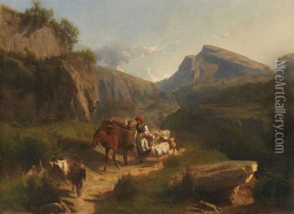 Ziegenhirtin In Den Italienischen Bergen Oil Painting - Andras Marko