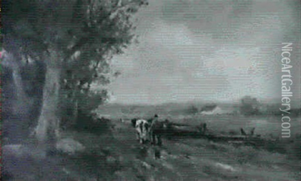 After The Storm/landscape With Cow And Herder Oil Painting - Charles Paul Gruppe