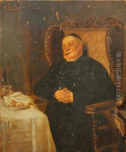 A Sleeping Monk With Cigar Oil Painting - Eduard Von Grutzner