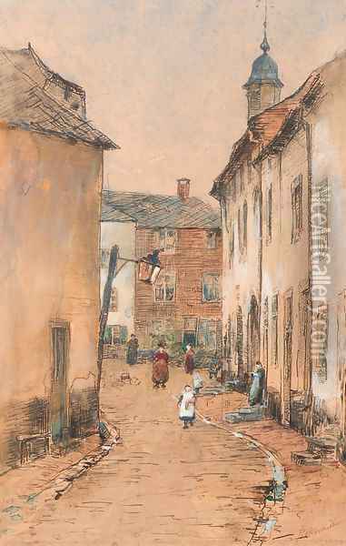 Villagers in a street Oil Painting - Jan Hillebrand Wijsmuller