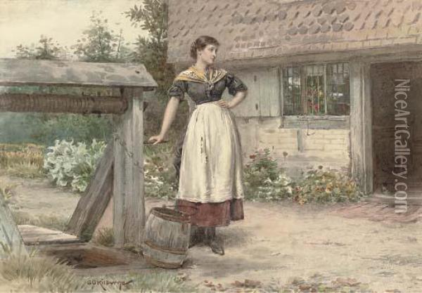 Household Duties At The Well Oil Painting - George Goodwin Kilburne