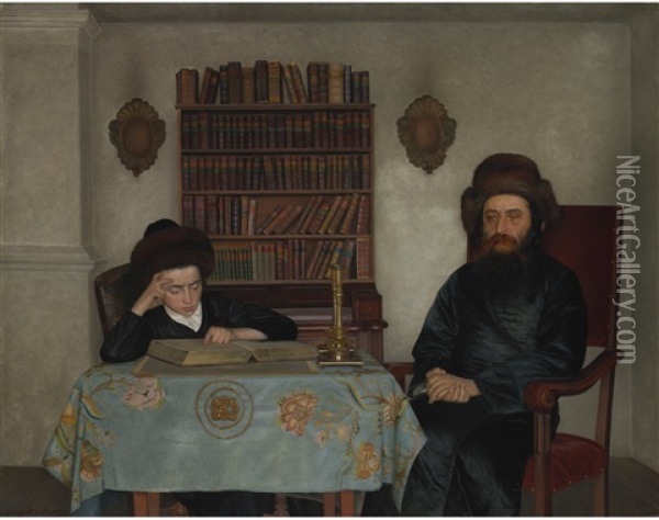 Rabbi With Young Student Oil Painting - Isidor Kaufmann