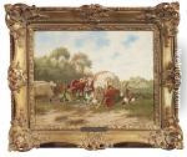A Sutler's Carriage In A Camp Oil Painting - Franz Quaglio
