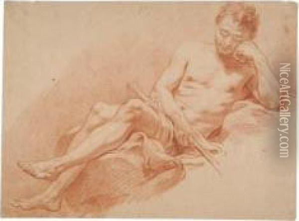 A Reclining Male Nude Academy Oil Painting - Edme Bouchardon