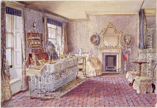 Interior of a bedroom Oil Painting - Samuel A. Rayner