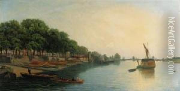 View Of The River Thames At Cheyne Walk Oil Painting - Joseph Paul Pettitt