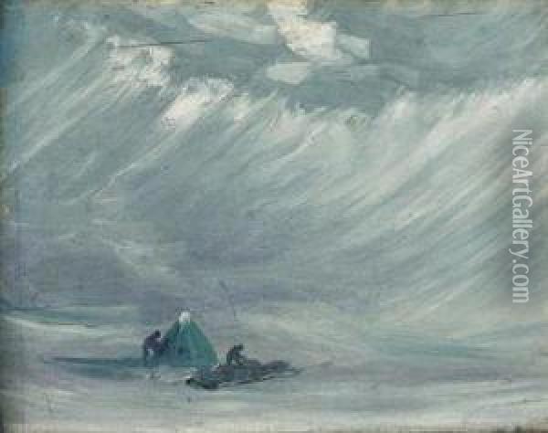 Sledging Camp In A Blizzard Oil Painting - George Edward Marston