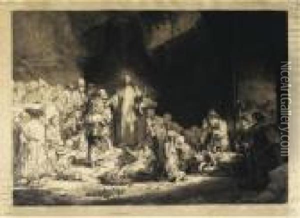 Christ Healing The Sick: 'the Hundred Guilder Print' Oil Painting - Rembrandt Van Rijn