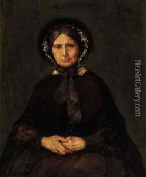Portrait Of Charlotte Polidori, Small Three-quarter-length, In Abrown Dress Oil Painting - Dante Gabriel Rossetti