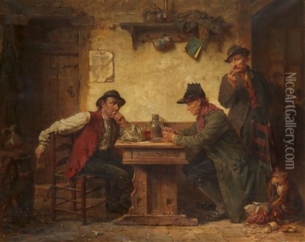 Card Game In A Tavern Oil Painting - Charles Meer Webb
