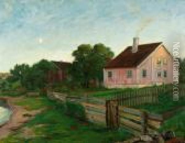 Hus I Kystlandskap Oil Painting - Thorolf Holmboe