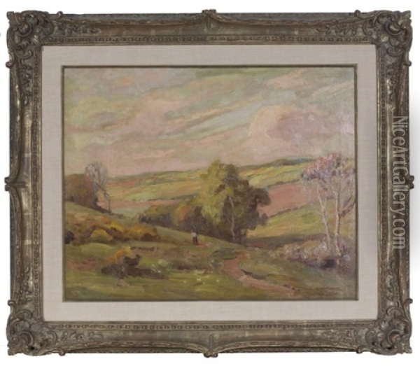 Landscape With A River And A Woman Carrying A Child Oil Painting - Edgar Hewitt Nye