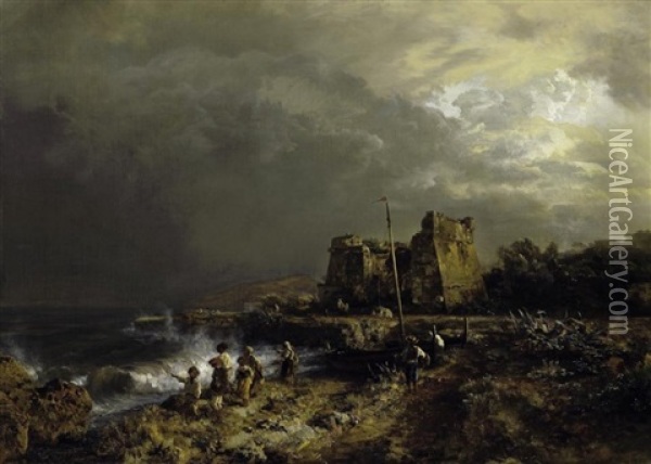 Bewegte See Im Golf Von Neapel Oil Painting - Oswald Achenbach