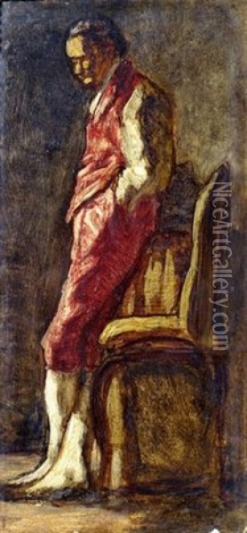 Gentiluomo In Rosso; Un Bravo; La Donna Dalla Margherita; Uomo D'arme (4 Works) Oil Painting - Amedeo Ghesio Volpengo