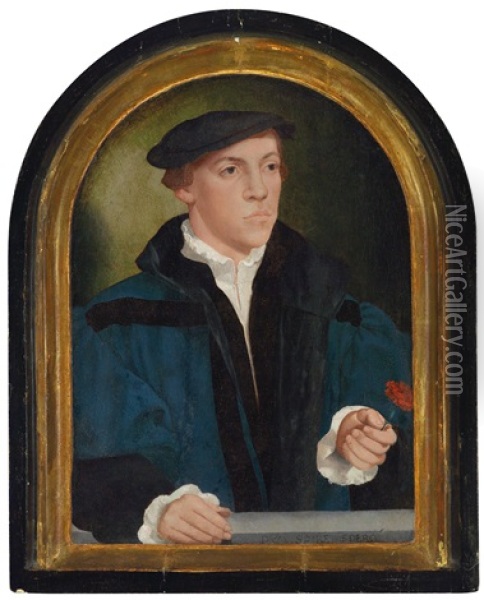Portrait Of A Young Man With A Carnation, Oil Painting - Bartholomaeus Bruyn the Elder