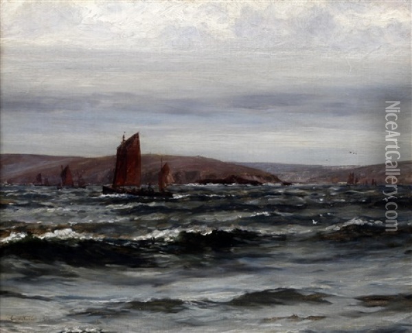 Early Morning. Fishing Fleet Leaving Port Oil Painting - Colin Hunter