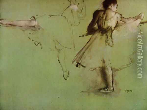 Dancers at the Barre (study) Oil Painting - Edgar Degas