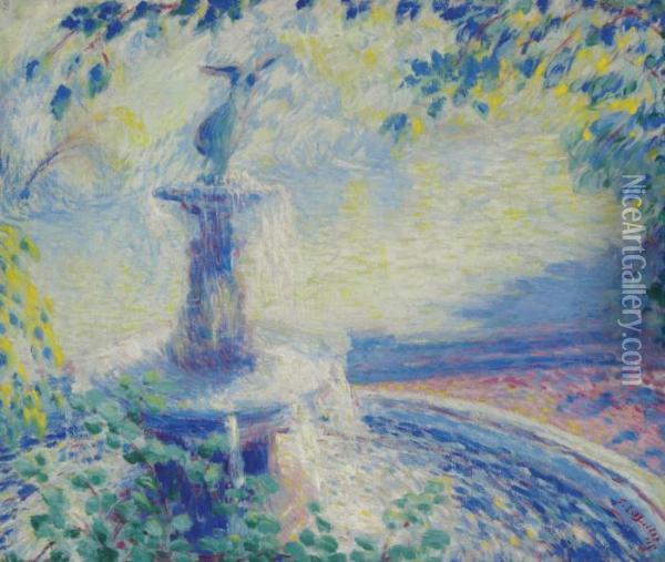 Fountain, Central Park Oil Painting - Theodore Butler