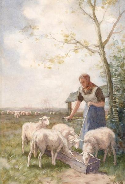 The Feeding Of The Sheep Oil Painting - Johannes Karel Leurs