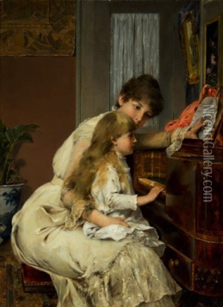 The Piano Lesson Oil Painting - Seymour Joseph Guy