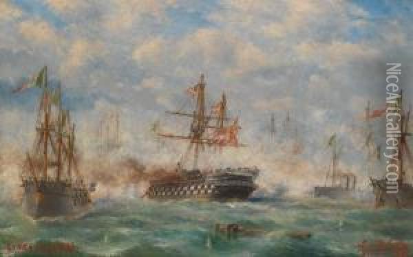 Die Schlacht Bei Lissa Oil Painting - Ludwig Rubelli Von Sturmfest