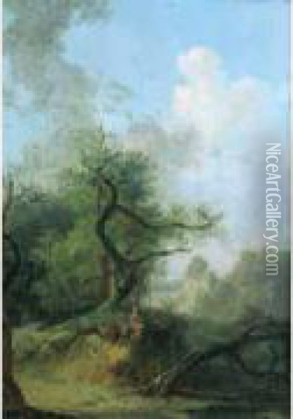Personnage Dans Un Paysage Oil Painting - Louis-Gabriel Moreau the Elder