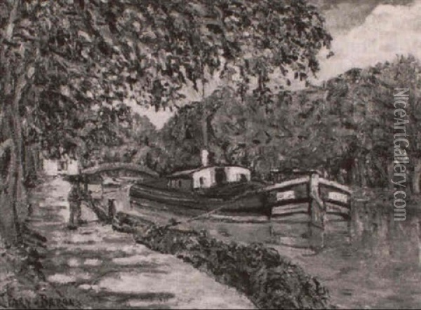 Peniche Sur Le Canal Du Loing--montargis Oil Painting - Adolphe Clary-Baroux
