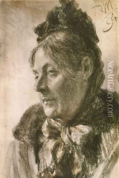 The Head of a Woman Oil Painting - Adolph von Menzel