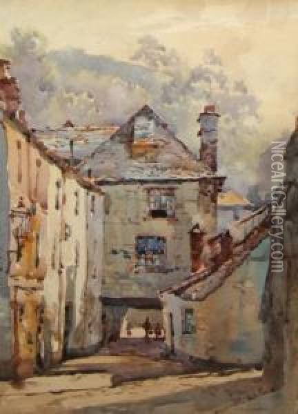 A Street Scene In Devon With Figures Oil Painting - Joseph Mallord William Turner