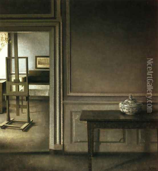 Interior with Easel, and Punch Bowl, Strandgade 30 Oil Painting - Vilhelm Hammershoi