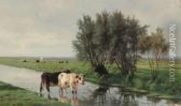Landscape With Cows Oil Painting - Pieter Stortenbeker