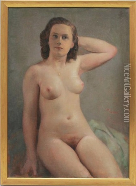Auf Tuch Sitzender, Weiblicher Akt Oil Painting - Petrus Josephus Lutgers