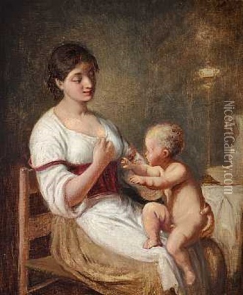 Italienerinde Med Sin Lille Son Pa Skodet Oil Painting - Wilhelm Nicolai Marstrand